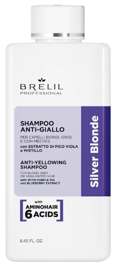 Антижелтый шампунь для светлых мелированных и седых волос Silver Blonde BRELIL Антижелтый шампунь для светлых мелированных и седых волос Silver Blonde BRELIL