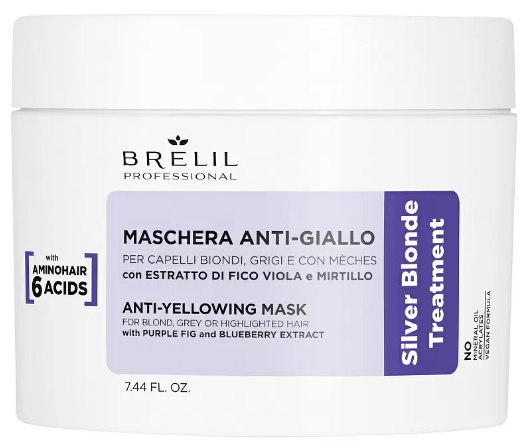 Антижелтая маска для светлых мелированных и седых волос Silver Blonde BRELIL Антижелтая маска для светлых мелированных и седых волос Silver Blonde BRELIL